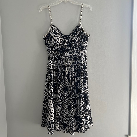 Sangria Petite Dresses & Skirts - Sangria Geometric Print Ruched Dress Size 14P Mesh Stretch Cocktail Party Lined